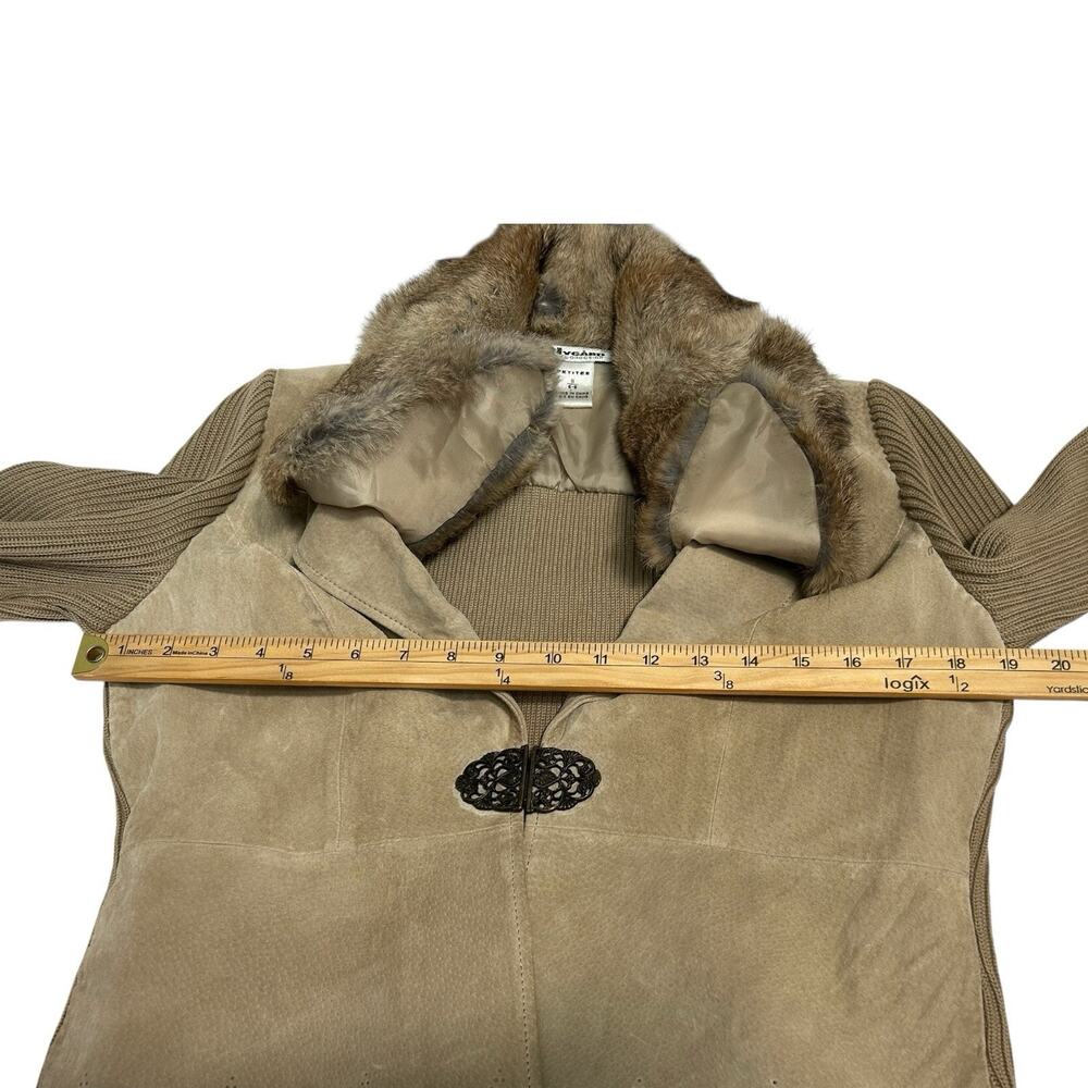 Peter Nygard Collection Petites Suede Jacket S Removable Fur Collar Knit Sleeves - Picture 12 of 16